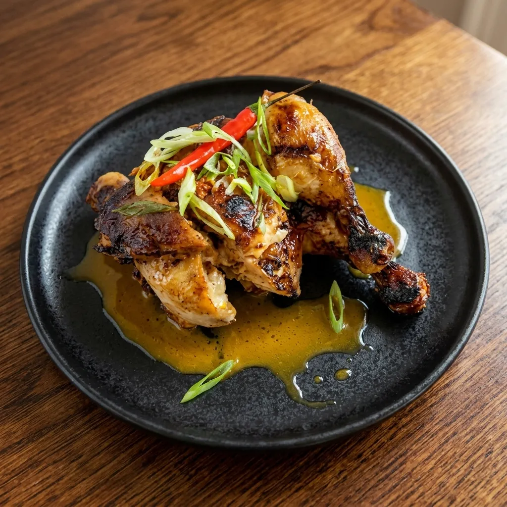 Crispy Filipino chicken inasal with rice and gravy at Jeepney Portage La Prairie, MB