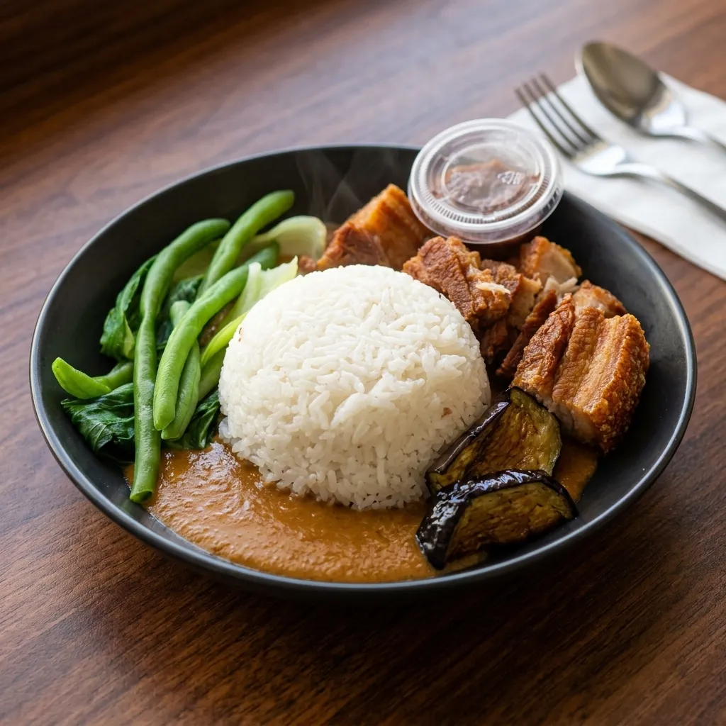 Filipino rice platter with Filipino-style sides at Jeepney Portage La Prairie, MB
